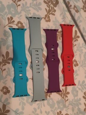 Silicone Replacement Watch Bands - 4-Pack (Blue, Light Gray, Purple, Red)